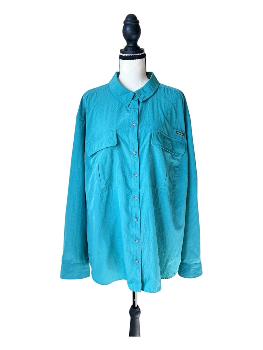 Eddie Bauer Womens 2X Teal Blue Outdoor Fishing Hiking Shirt Long Sleeve Vented